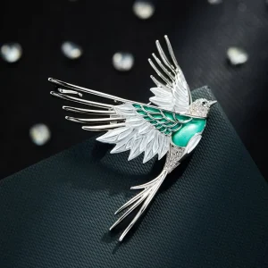 High Quality Green Silver gold Plated Cubic Zirconia Animal Enamel Swallow Bird Brooch Fashion Pin