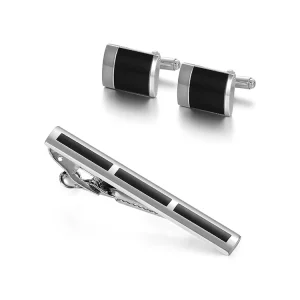 High Quality Handcrafted Brass Black Enamel Suit Shirt Cufflinks Tie Clip Set Custom Fashion Jewelry For Men