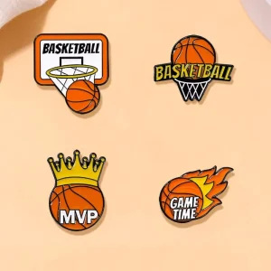 High Quality Hard Enamel Basketball Pins MVP Hoop Flame Design Custom Color Metal Badges Durable Brooches OEM ODM Clothes Hat