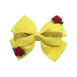 High Quality Kids Ribbon Princess Colors Mini Flower Hair Clip for Girls