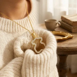 High Quality Luxury Bear Pendant Necklace Cute Copper Resin Gold Plated Jewelry
