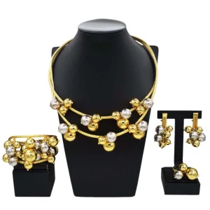 High Quality Luxury Gold Jewelry Set Silver Bead Necklace Jewelry Set Simple Bridal Costume Accessories H50059
