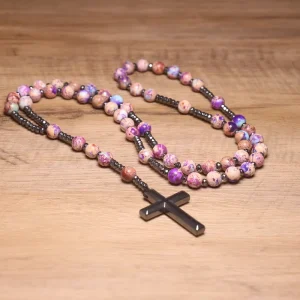 High Quality Luxury Hematite Natural Stone Pendant Necklace Unbreakable Beaded Rosary Waterproof Fashion Accessory