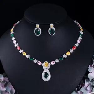 High Quality Luxury Silver Plated Trendy Engagement Gift Wedding Three piece Jewelry Set Earrings Ring Pendant