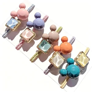 High Quality Mickey Beads Hair Ties Cross Border Hot Sell Morandi Square Resin Elastic Hair Bands Women Hair Accessories