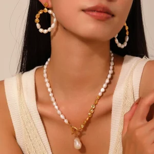 High Quality Natural Pearl Baroque Earrings Bracelet Necklace Set OT Clasp Easy To Wear Fashion Design Women’s Jewelry