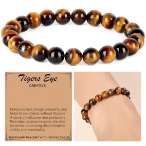 High Quality Natural Stone Jewelry Tiger Eye Stone Beads Solid Color Beaded Bracelets for Men and Women
