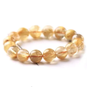 High Quality Natural Titanium Dioxide Rutile Round Stone Beads Gold Rutilated Quartz Rough Crystal Bracelet Fashion Jewelry