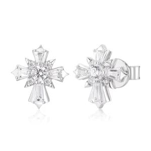 High Quality New Fashion Hip Hop 925 Sterling Silver Iced Out Moissanite Cross Stud Earrings