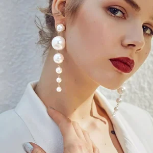 High Quality New Trend Simulated Pearl Fashion Jewelry Women’s Long Drop Earrings Wedding Pendant Earrings
