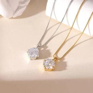 High Quality Non Tarnish Stainless Steel 18K Gold Plated Round Shape Zircon Charm Necklace for Women