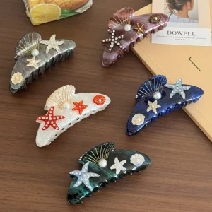 High Quality Ocean Style Shell Starfish Hair Claw Clip 10cm Women Hair Accessories Rhinestone Hair Clip