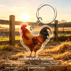 High Quality Rooster Acrylic Keychain Custom UV Printing Durable Clear Acrylic Personalized Cartoon Keychain Manufacturer