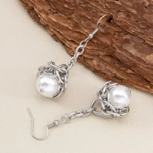 High Quality Silver Pearl Drop Earrings Simple Design Stainless Steel Perfect Fashionable Accessory for Women & Girls Gift