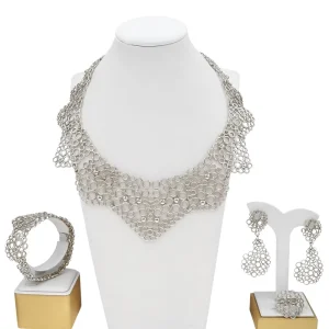 High Quality Silver Plated Jewelry Set Necklace Earrings Ring Non Tarnish Jewelry Women Gift