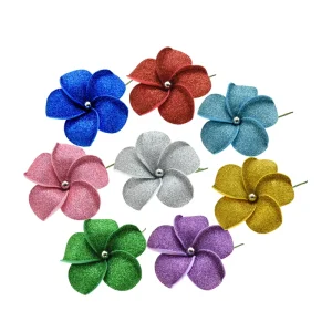 High Quality Sparkle Custom EVA Foam Hawaiian Plumeria Frangipani Flower Head Flower Hair Clip for Women Girls