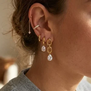 High Quality Stainless Steel Drop Earrings Ladies Gold Plated Teardrop CZ Dangle Earrings Factory Direct