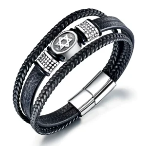 High Quality Stainless Steel Men’s Genuine Leather Bracelet Charm Fashionable Charm Bracelets