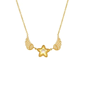 High Quality Stainless Steel Zircon Star Wings Pendant Necklace Korean Style Fashion Jewelry for Women Gift