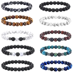 High Quality Stone Bracelet Fashion Handmade Agate Tiger Eye Lava Stone Custom Design Beaded Bracelets