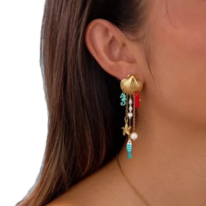 High Quality Summer Shell Seahorse Starfish Fish Charm Earrings Fashion Stainless Steel Enamel Earring for Women