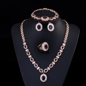 High Quality Trendy Simple Wedding Engagement Party Gift Jewelry Set Earrings Pendant Zircon Silver Plated