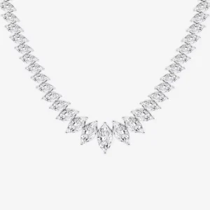 High Quality White Gold 24 Ct Marquise Cut Lab Grown Diamond Graduated Fashion Necklace Price