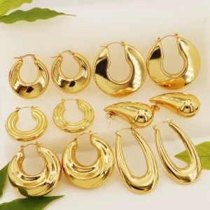 High Quality Women 18k Gold Plated Stainless Steel Huggie Earrings Hypoallergenic Jewelry Screw Twisted C shape Hoop Earrings