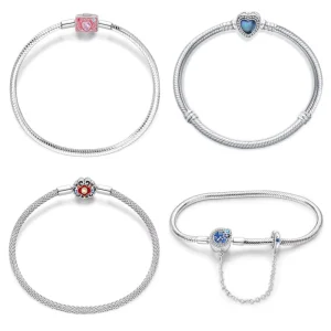High Quality Women Fashion Heart Shape Sterling 925 Silver bar Bracelets Jewelry Sets