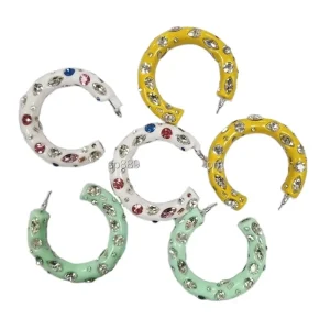 High Quality Women’s C Shaped Charm Earrings Big Rhinestone Resin Stylish Shiny Crystal Weddings Parties Engagements Gift