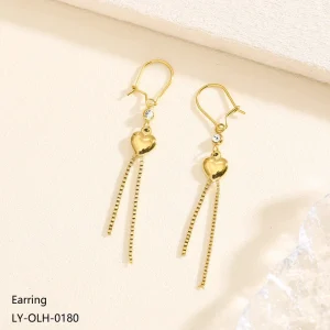 High Quality Women’s Shiny Zircon Earrings Gold Plated Stainless Steel Hypoallergenic Long Tassel Drop Heart Pendant Earrings