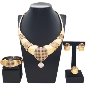High end Bridal Gold Jewelry Sets Simple Silver Pink Beads Necklace Jewelry Set Exquisite Costume Accessories HA23253