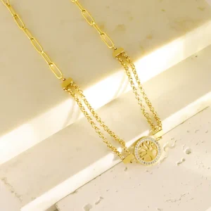 High-end Charm Stainless Steel Chain Double Layered Necklace Gold Plated Trendy Pendant Fashion Accessories Jewelry