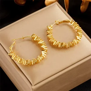 High-end Cool Style Large Irregular Geometric Circle Earrings Stainless Steel Niche Design Exaggerated