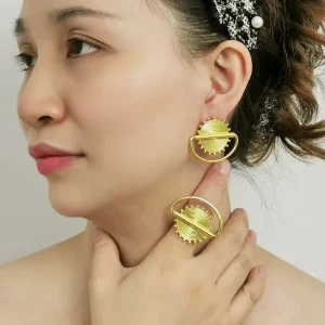 High end Fashion Ear Finger Accessories Women Metal Stud Earrings Ring Jewelry Set Girl