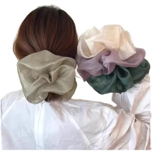 High end Feeling Solid Color Simple Hair Scrunchies Chiffon Casual Cute Sweet Elegant Large Fabric Elastic Headbands for Women