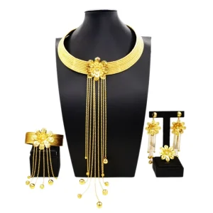 High end Flowers Gold Jewelry Set Tassels Beads Necklace Jewelry Sets Simple Women’s Costume Accessories H50076