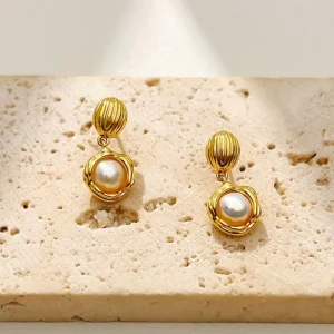 High end Gold Plated Brass Irregular Pearl Pendant Drop Earrings Women’s Trendy Party Jewelry