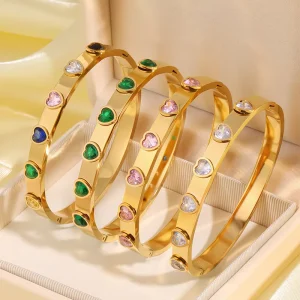 High end Heart shaped Rhinestone Encrusted Bracelet Fashionable Cross border Fade resistant Stainless Steel Bracelet