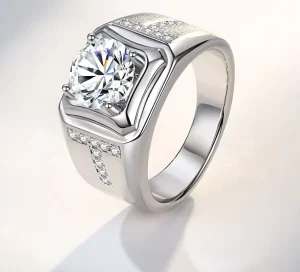 High end Jewelry 925 Sterling Silver Hip Hop Style Ring Bright Cut Square Moissanite Wedding Ring Jewelry for Men