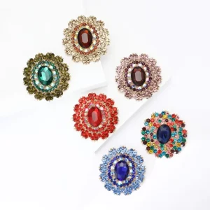 High end Luxury Alloy Rhinestone Glass Brooch Women’s Retro Exquisite Banquet Gift Jewelry Coat Collar Needle
