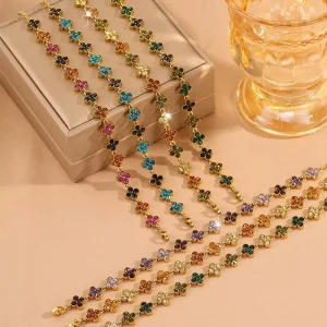 High grade Colored Zircon Designer Clover Bracelet Stainless Steel Gold Plated Jewelry Minimalist Women’s Tennis Bracelet
