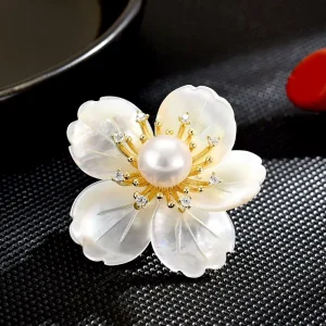 High-grade Light Luxury Copper Zircon Cherry Blossom Magnet Button Brooch Shirt Wedding Gift