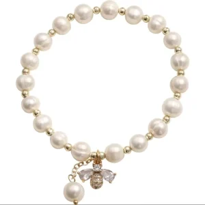 High quality 18K Gold Plated Butterfly Bee Natural Freshwater Pearls Women’s Charm Bracelet for Anniversary Fashion