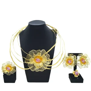 High quality Alloy Openwork Floral Jewelry Sets Dubai Necklace and Earring Set Suitable for Weddings MY18635