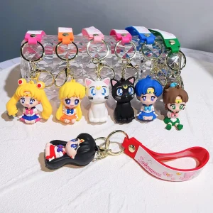 High quality Cartoon Girls Doll Keychain Gift for Kids Anime 3D Cute Silicone Sailors Moon PVC Cartoon Keychain