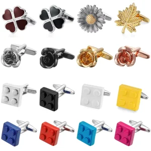 High quality Roses Clover Building Blocks Buttons Business Men’s French Shirt Cuff Links