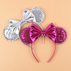 Higher Quality Halloween Bat Mouse Ears Headband in Black Leather with Fashionable Rivets for Women