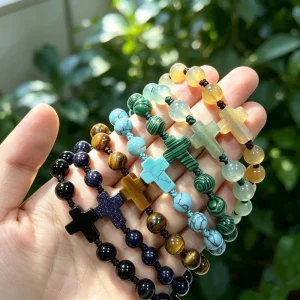 Highly Popular Natural Stone Bracelet Rose Quartz Cross shaped Woven Bracelet Fashionable Jewelry Ornaments