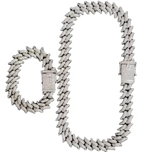 Hip Hop 20MM Iced Out Full Bling Rhinestone Men’s Thorns Prong Cuban Link Chain Necklace for Men Women Jewelry